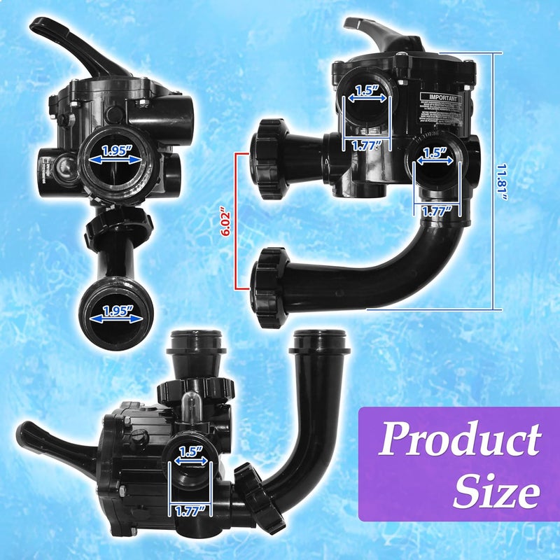 RDIYIN SP0710X62 Multiple Port Valve Compatible with Hayward S210S, S244S, & S310S Series Sand Filters for 1-1/2-Inch Control Valve Assembly，Black - Image 4